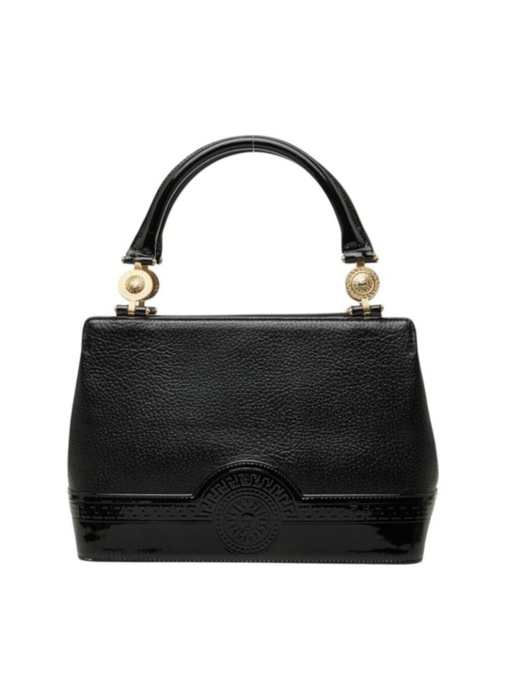 Versace Sunburst Handbag Black Gold Leather Patent